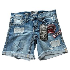 Affliction Women's Jean Shorts - Blue with Red Accents
